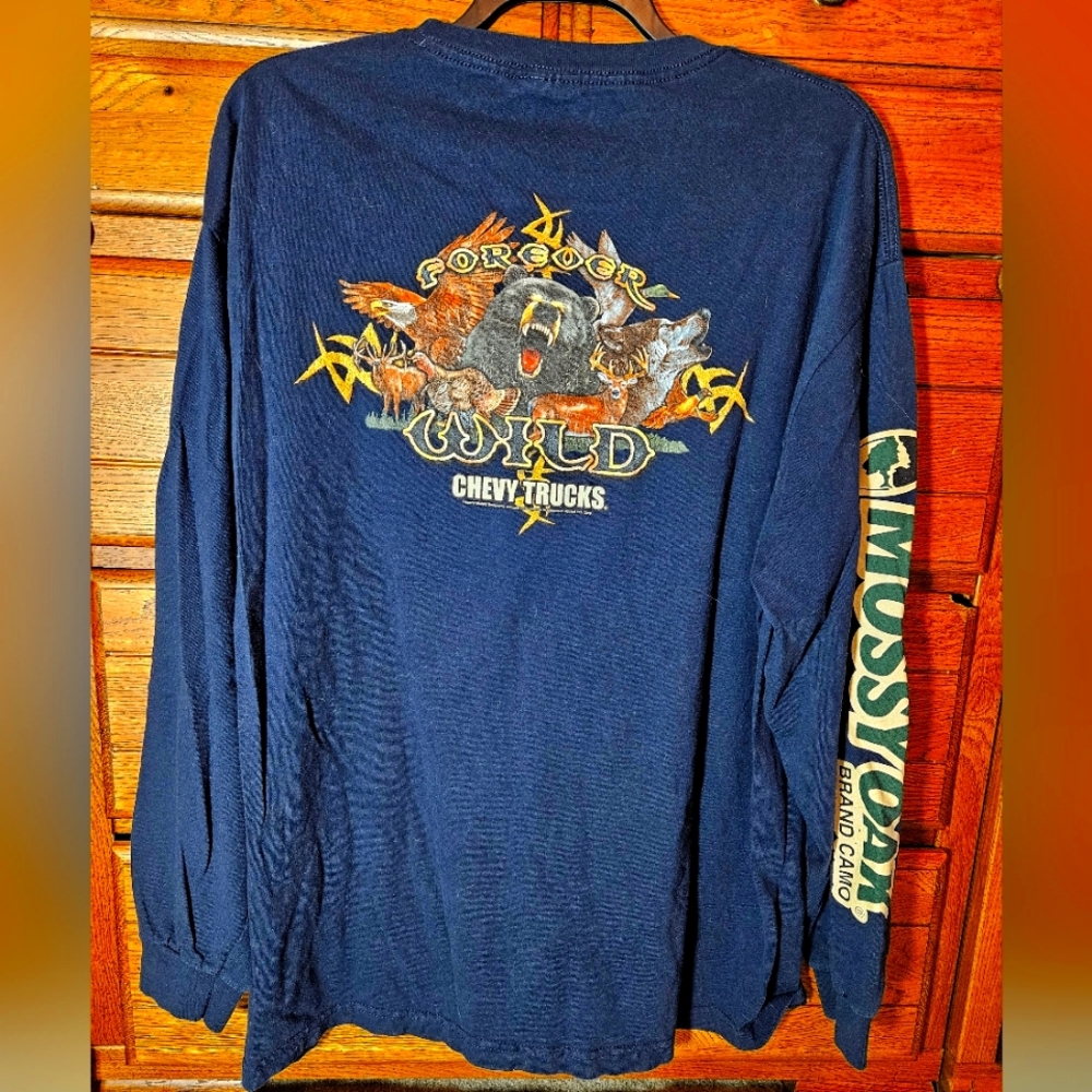 👕 - MOSSY OAK CHEVY TRUCK long sleeve 2XL Navy Shirt